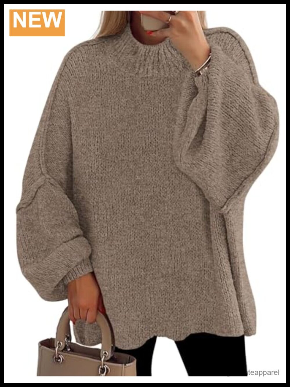 Women's Oversized Chunky Knit Mock Neck Pullover Sweater